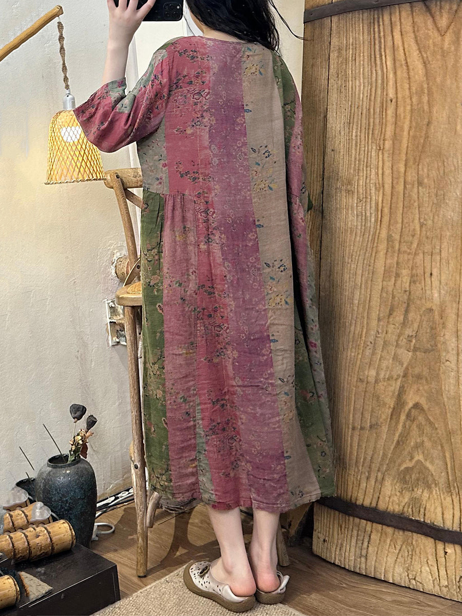 Abito estivo vintage da donna in cotone con fibbia impiombata
