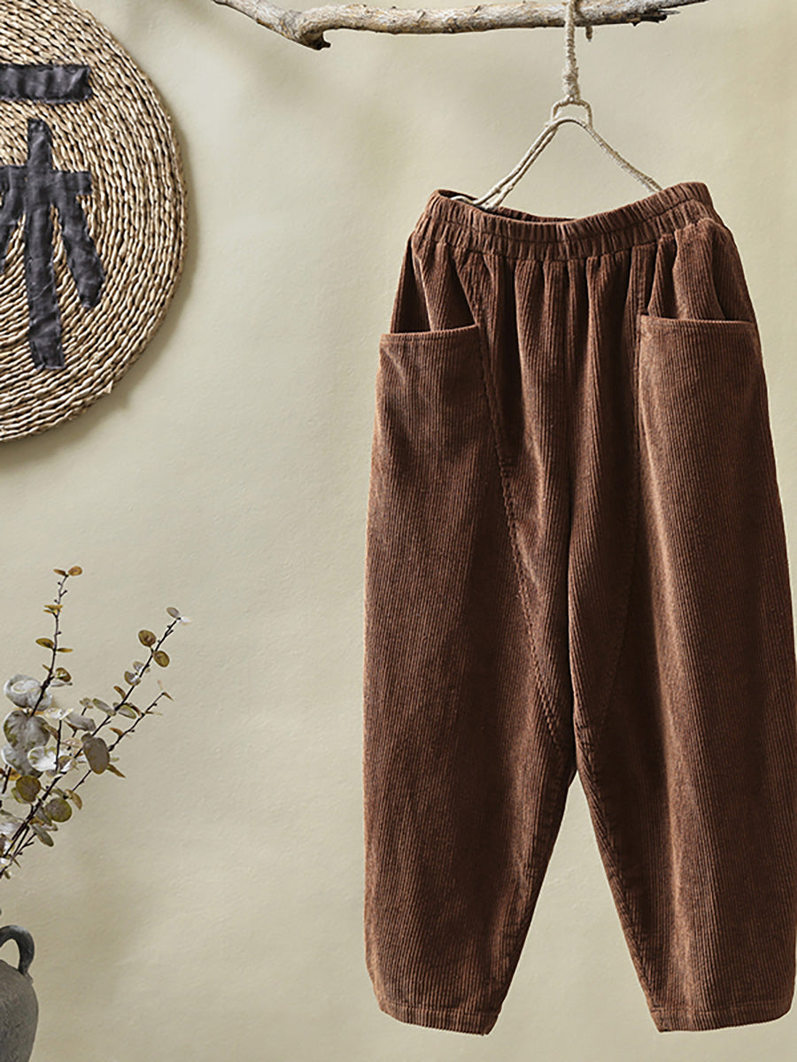 Pantaloni fatti a mano in velluto a coste di cotone con elastico in vita