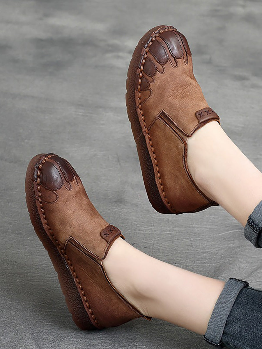 Scarpe basse primaverili in pelle vintage da donna