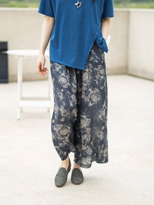 Pantaloni da donna in ramiè con gamba dritta, tasca a forma di fiore, estate retrò