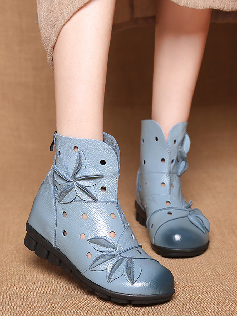 Bottes de printemps en cuir ajourées et épissées pour femmes