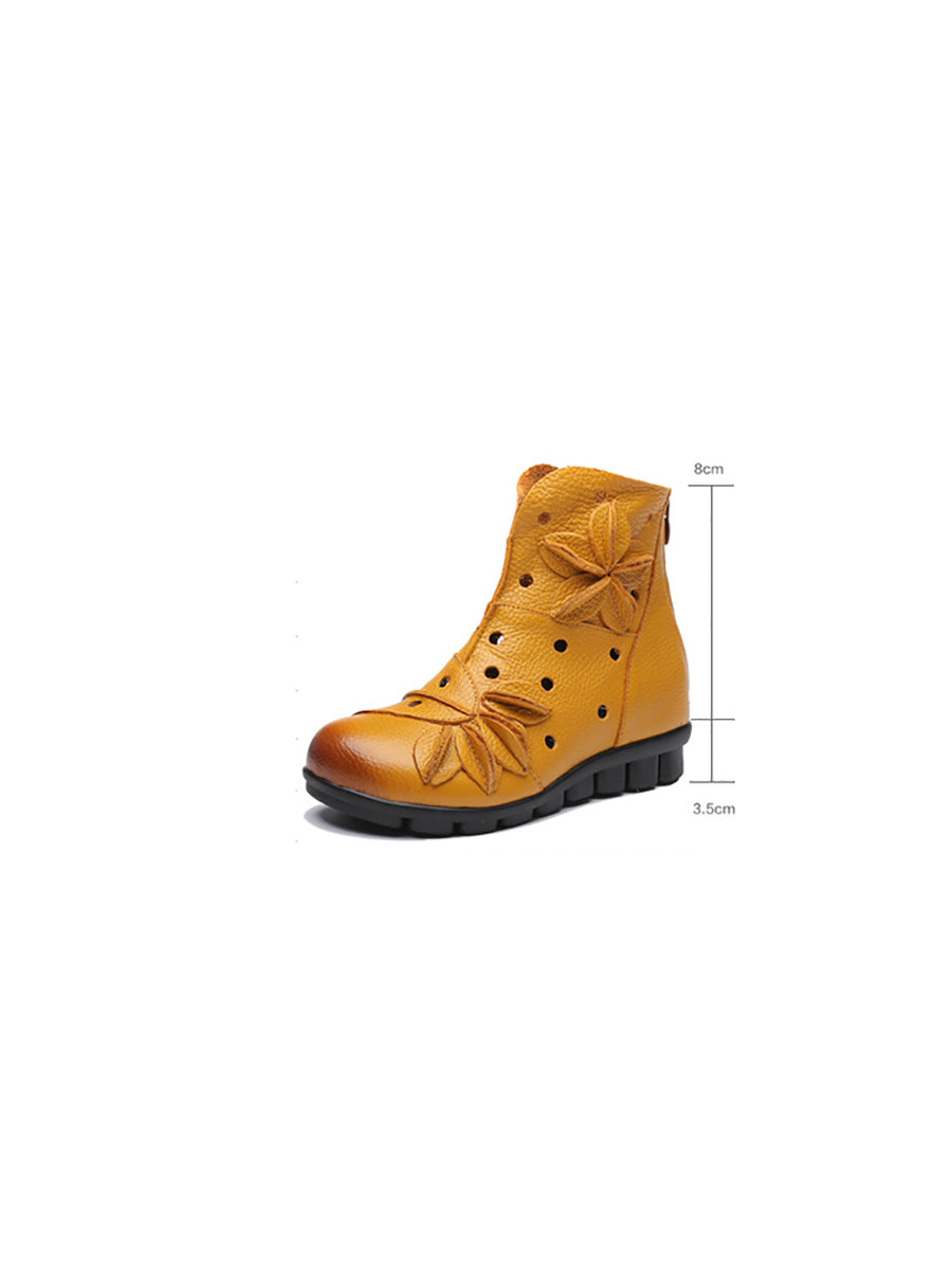 Bottes de printemps en cuir ajourées et épissées pour femmes