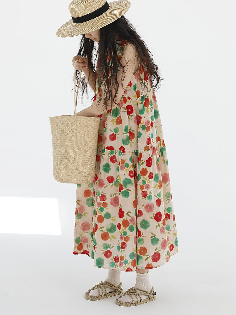 Vestito estivo da donna con scollo a V e pieghe a fiori carini