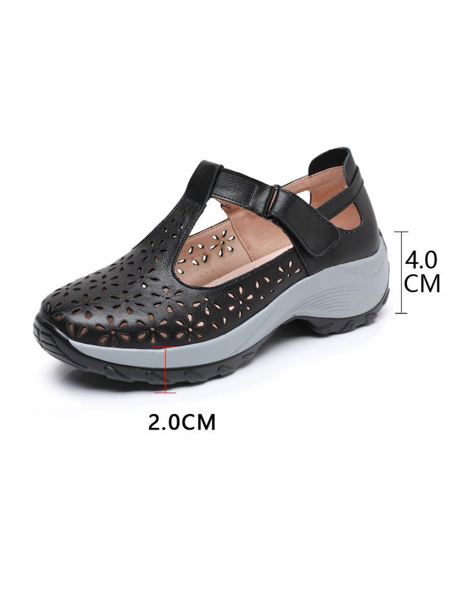 Scarpe estive da donna in pelle con plateau e ritaglio