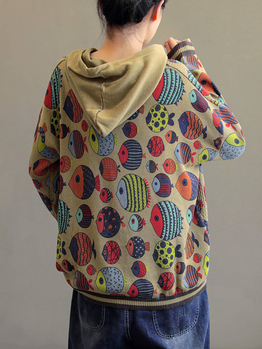 Felpe con cappuccio da donna con stampa cartoon vintage autunnale