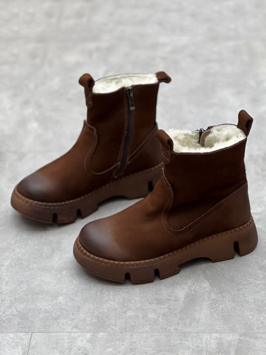 Stivaletti invernali da donna in pelle con fodera in pile