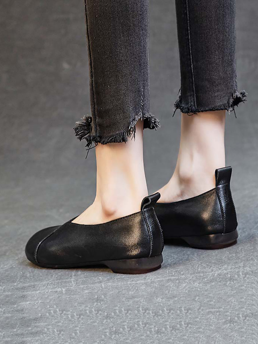 Scarpe da donna vintage primaverili in pelle con tacco basso
