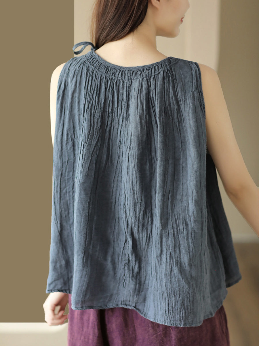Gilet da donna retrò in ramiè con coulisse e tinta unita