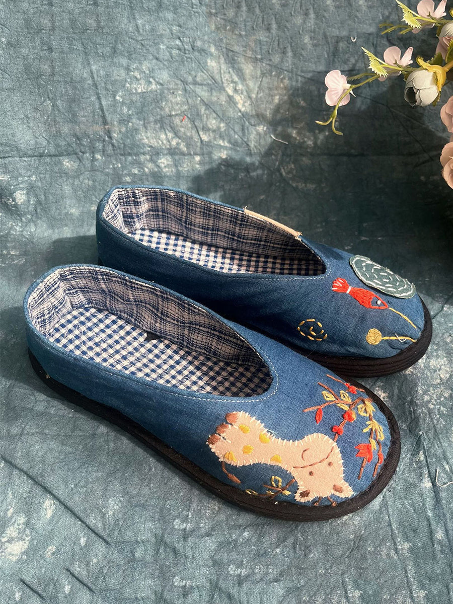 Scarpe da donna vintage in tessuto ricamato con giunzioni