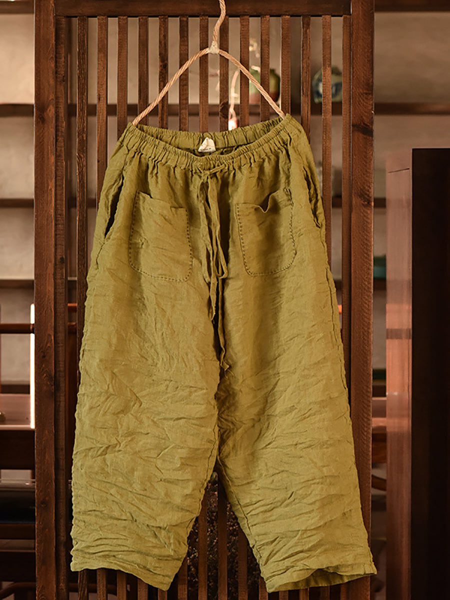 Pantalon sarouel d'été en lin vintage pour femme