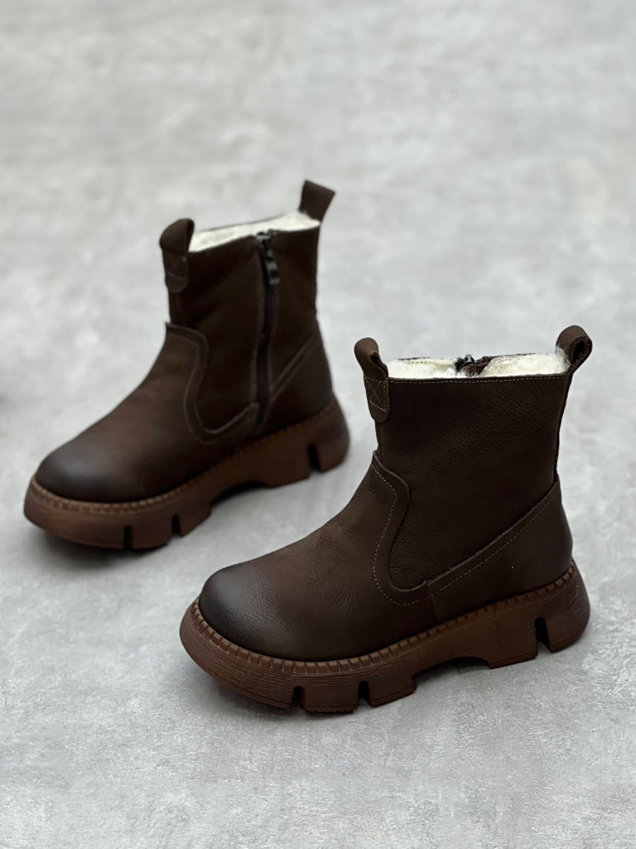 Stivaletti invernali da donna in pelle con fodera in pile