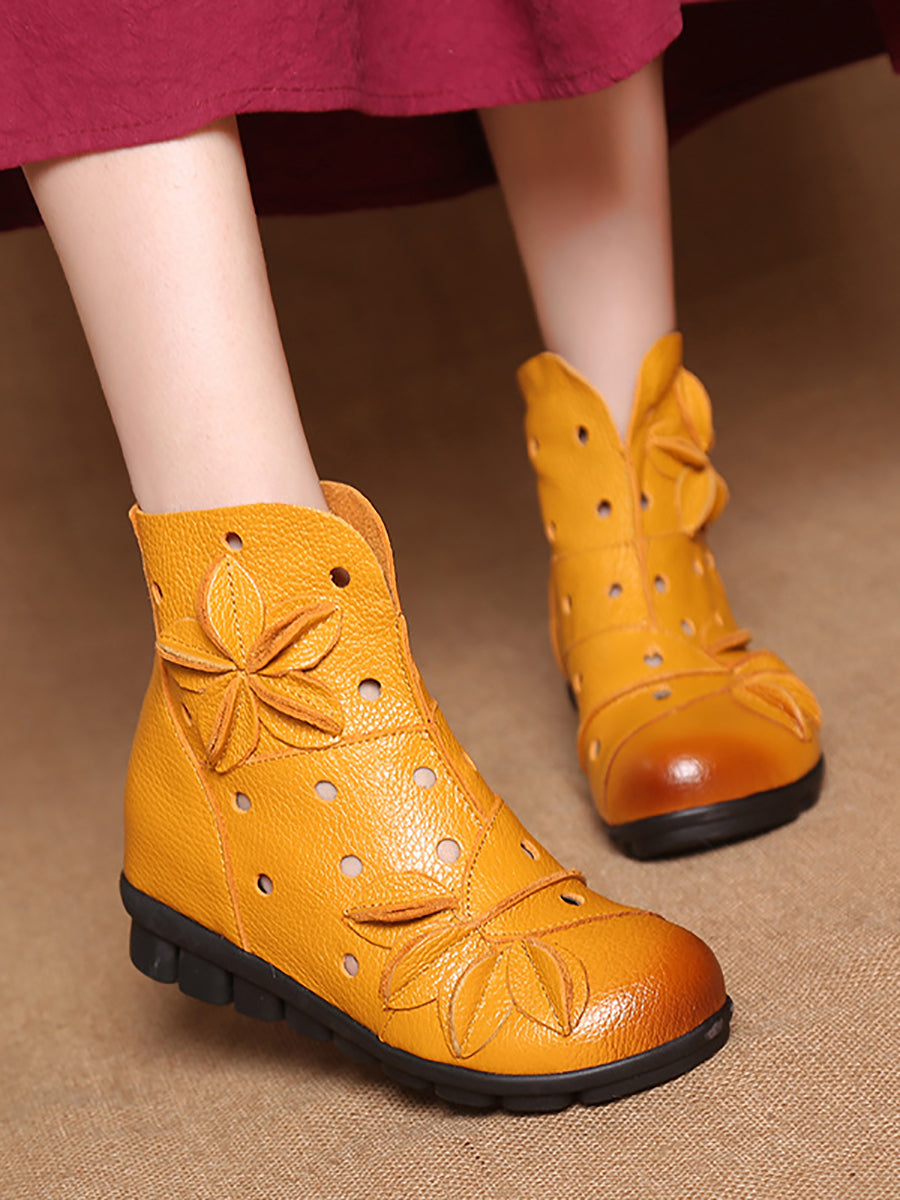 Bottes de printemps en cuir ajourées et épissées pour femmes