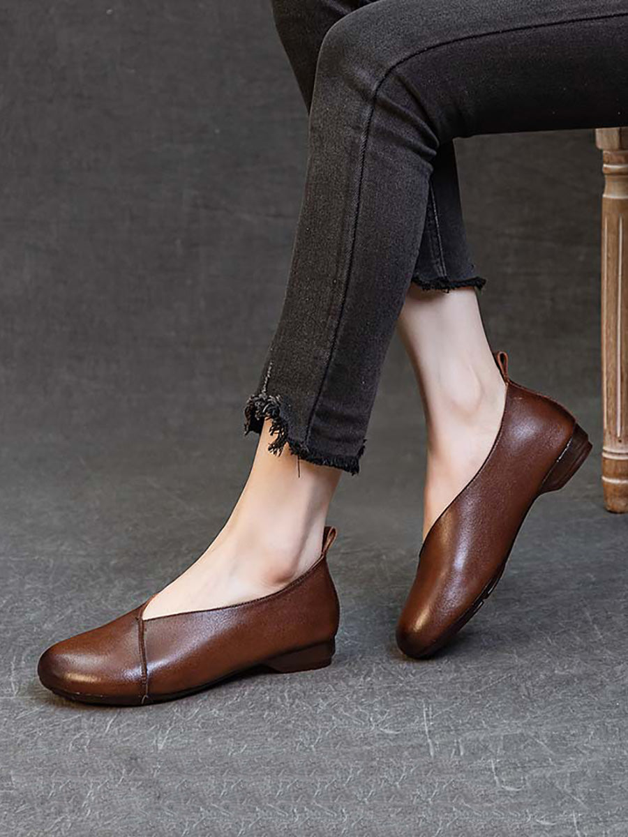 Scarpe da donna vintage primaverili in pelle con tacco basso