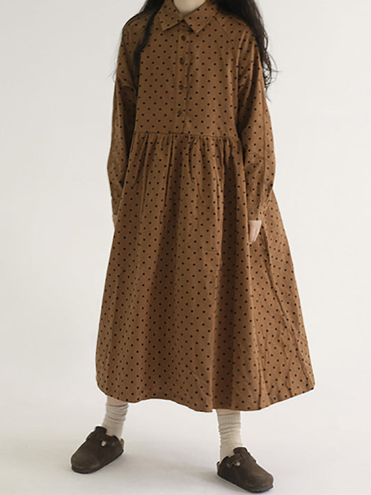 Abito da donna vintage a maniche lunghe con pieghe a pois
