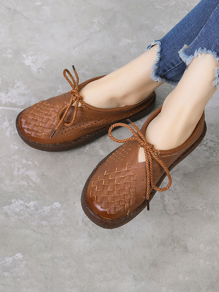 Scarpe basse estive vintage in pelle intrecciata da donna