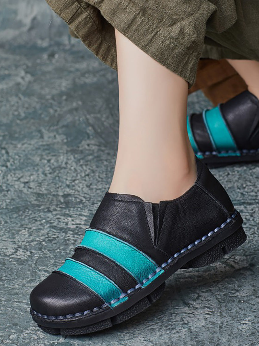 Scarpe basse casual da donna in pelle con inserti color block