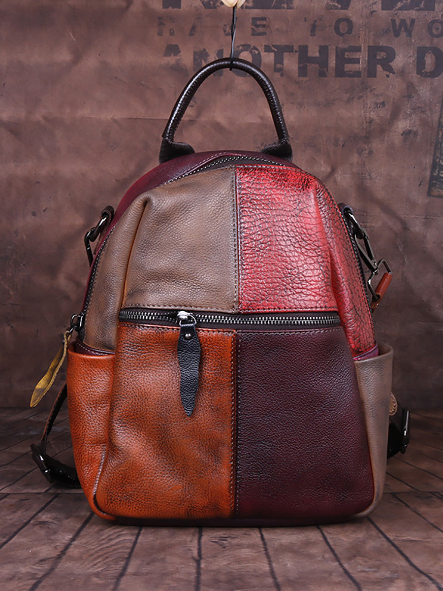 Zaino da esterno in pelle dipinto a mano colorblock da donna