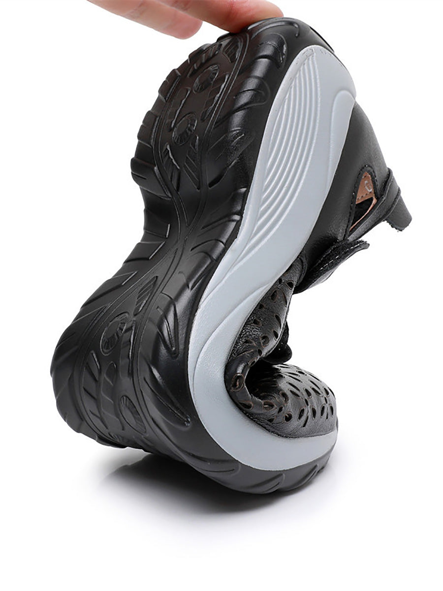 Scarpe estive da donna in pelle con plateau e ritaglio