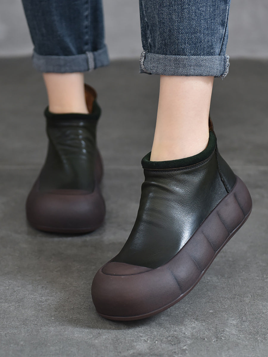 Women Vintage Autumn Soft Leather Platform Boots
