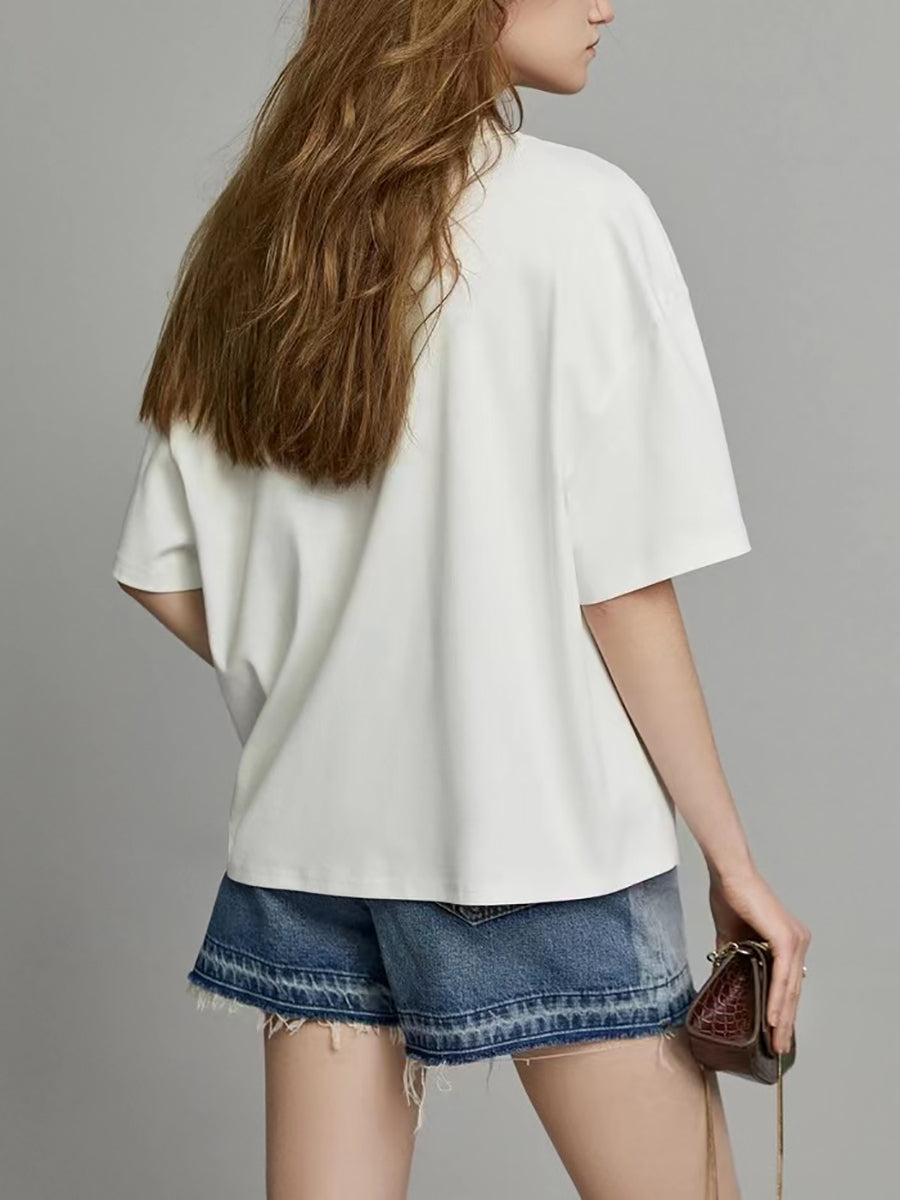 Camicia estiva casual da donna con orlo diviso e pieghe unite