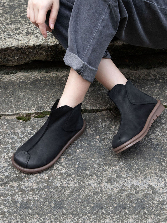 Stivaletti alla caviglia piatti in vera pelle vintage da donna