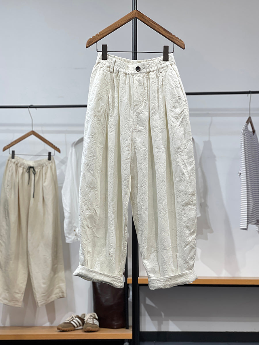Pantaloni larghi da donna in jacquard con fiori vintage