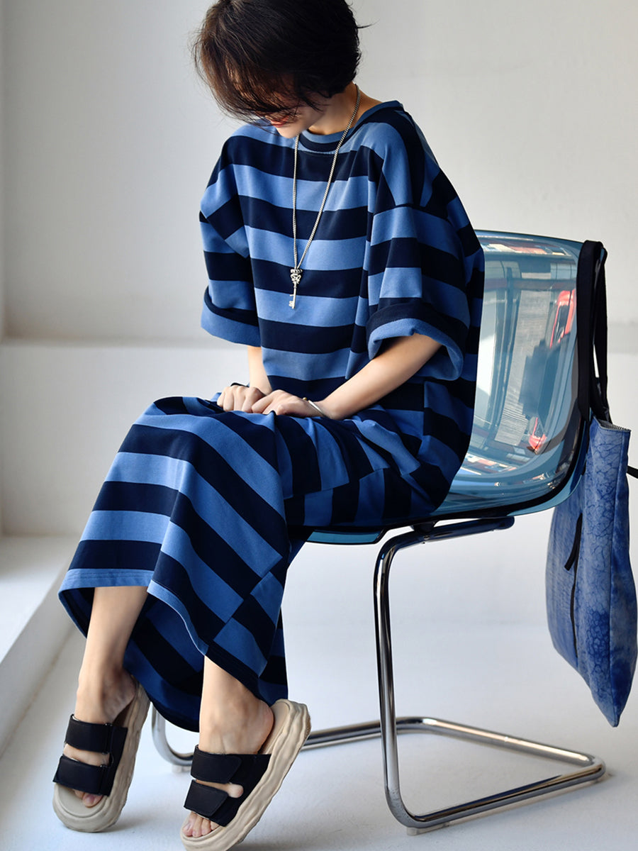 Women Casual Stripe Loose Maxi Dress