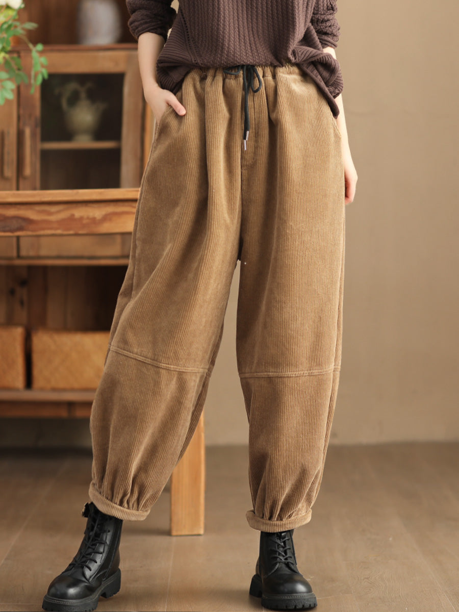 Pantalon décontracté uni ample doublé polaire pour femme