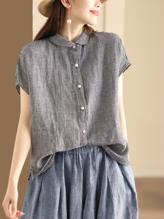 Camicia da donna vintage tinta unita 100% cotone con bottoni