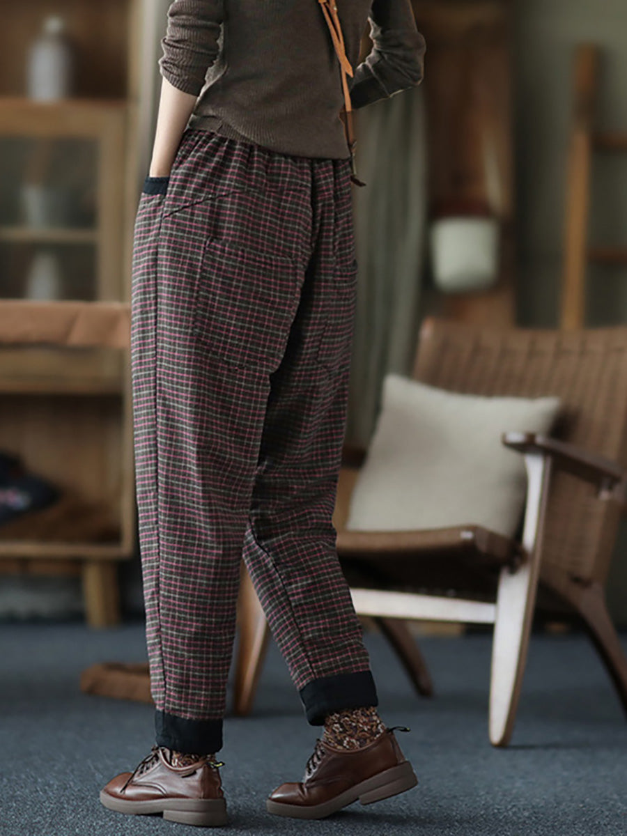 Pantalon à taille élastique en coton et lin pour femme