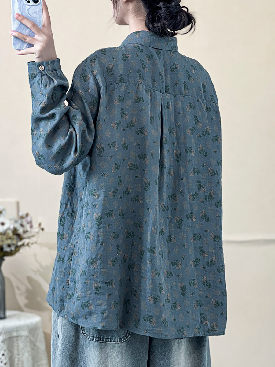 Chemise à manches longues à imprimé floral vintage pour femme