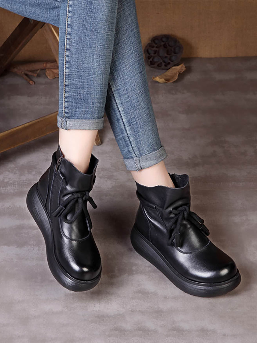 Stivali da donna vintage invernali in pelle con plateau