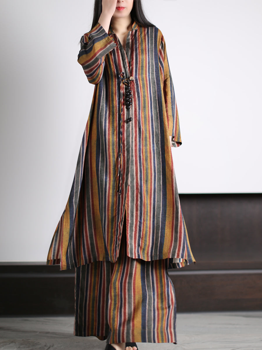 Camicia lunga e larga a righe vintage da donna + pantaloni