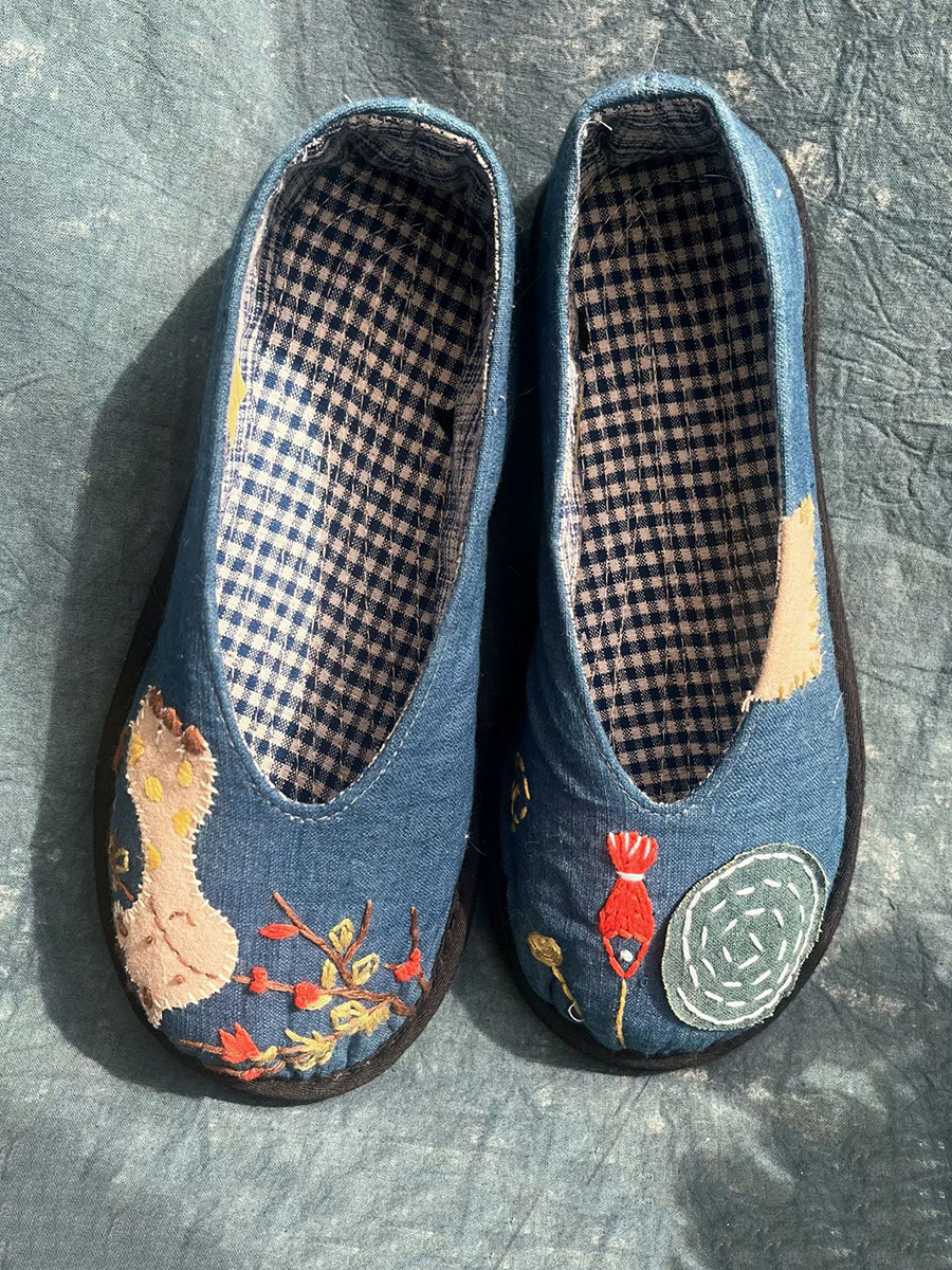 Scarpe da donna vintage in tessuto ricamato con giunzioni