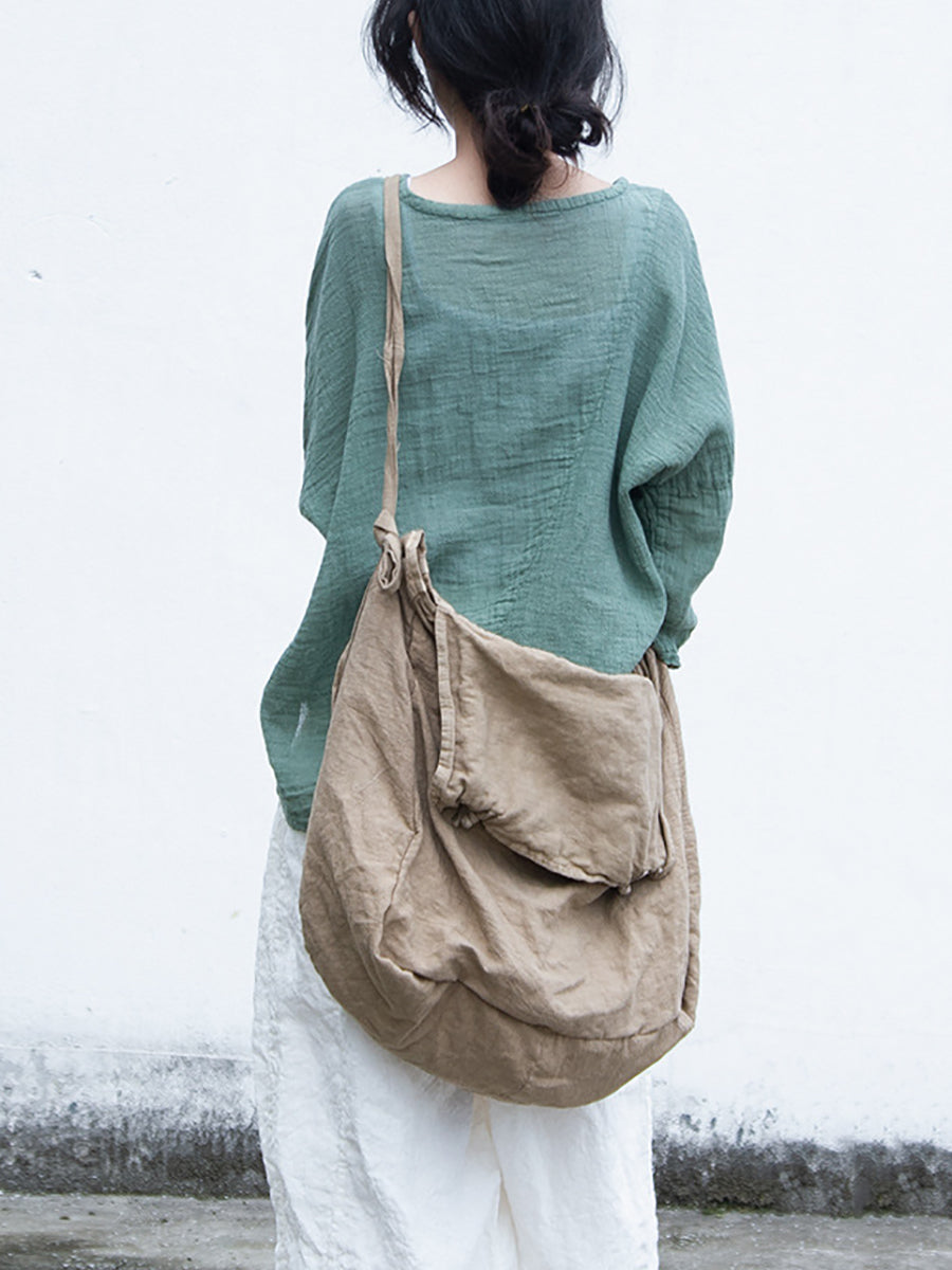 Borsa a tracolla vintage in cotone e lino, grande capacità