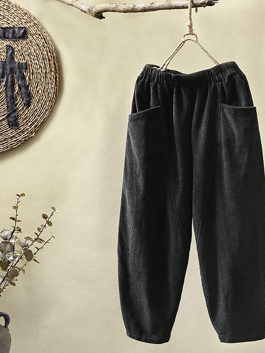 Pantaloni fatti a mano in velluto a coste di cotone con elastico in vita