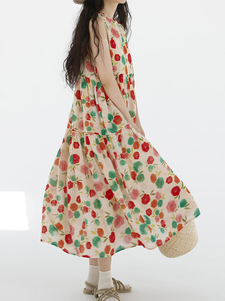 Vestito estivo da donna con scollo a V e pieghe a fiori carini