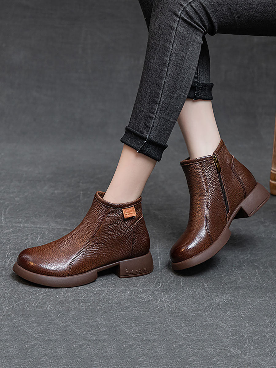 Bottines d'hiver en cuir vintage pour femmes