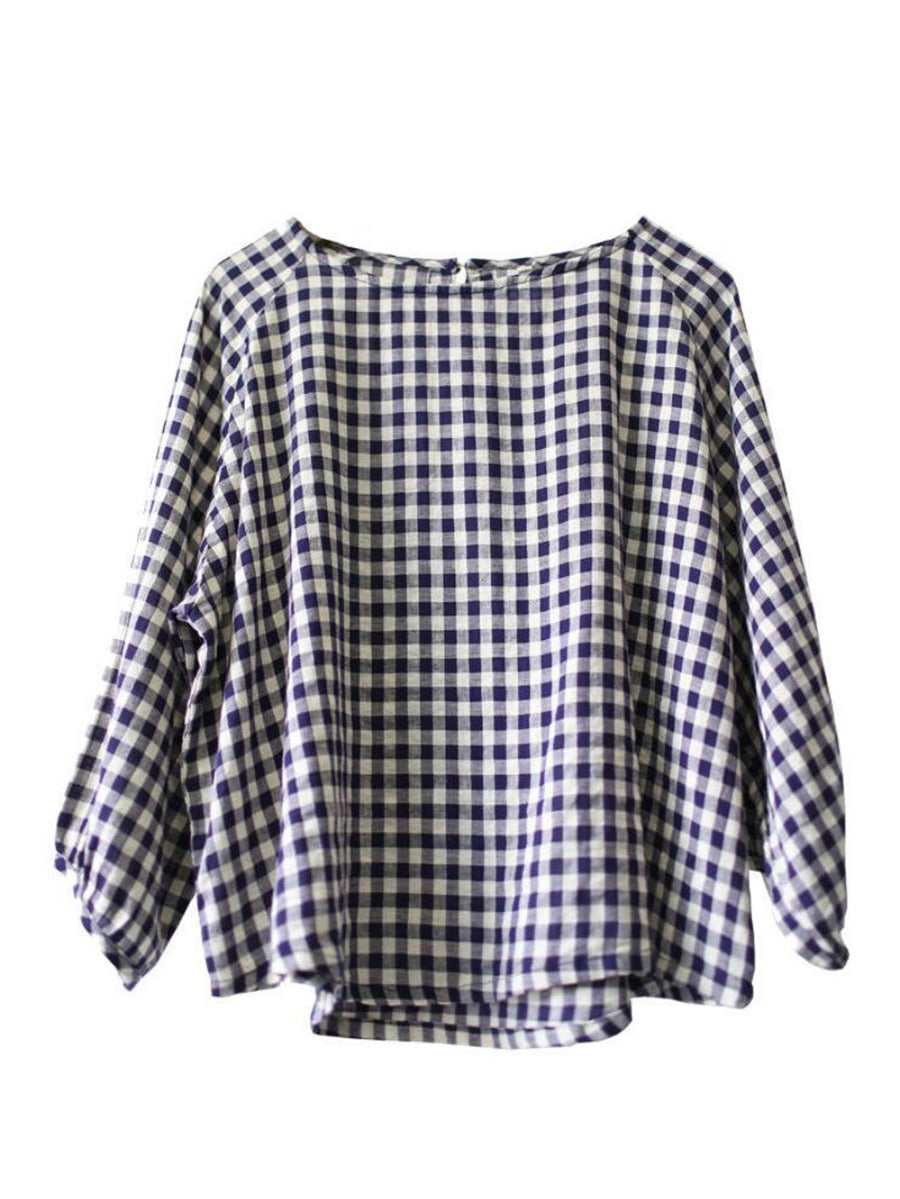 Maglione largo in cotone con motivo scozzese vintage estivo da donna