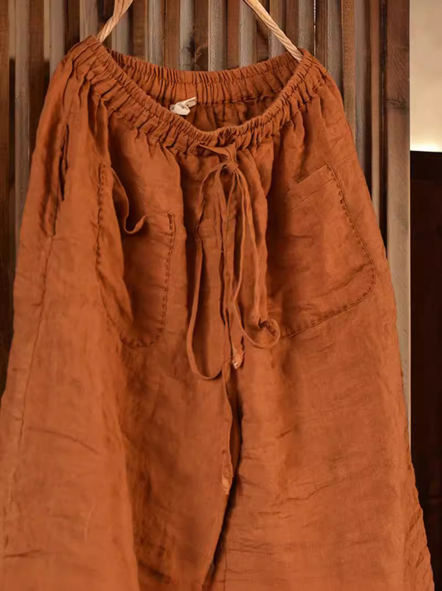 Pantalon sarouel d'été en lin vintage pour femme