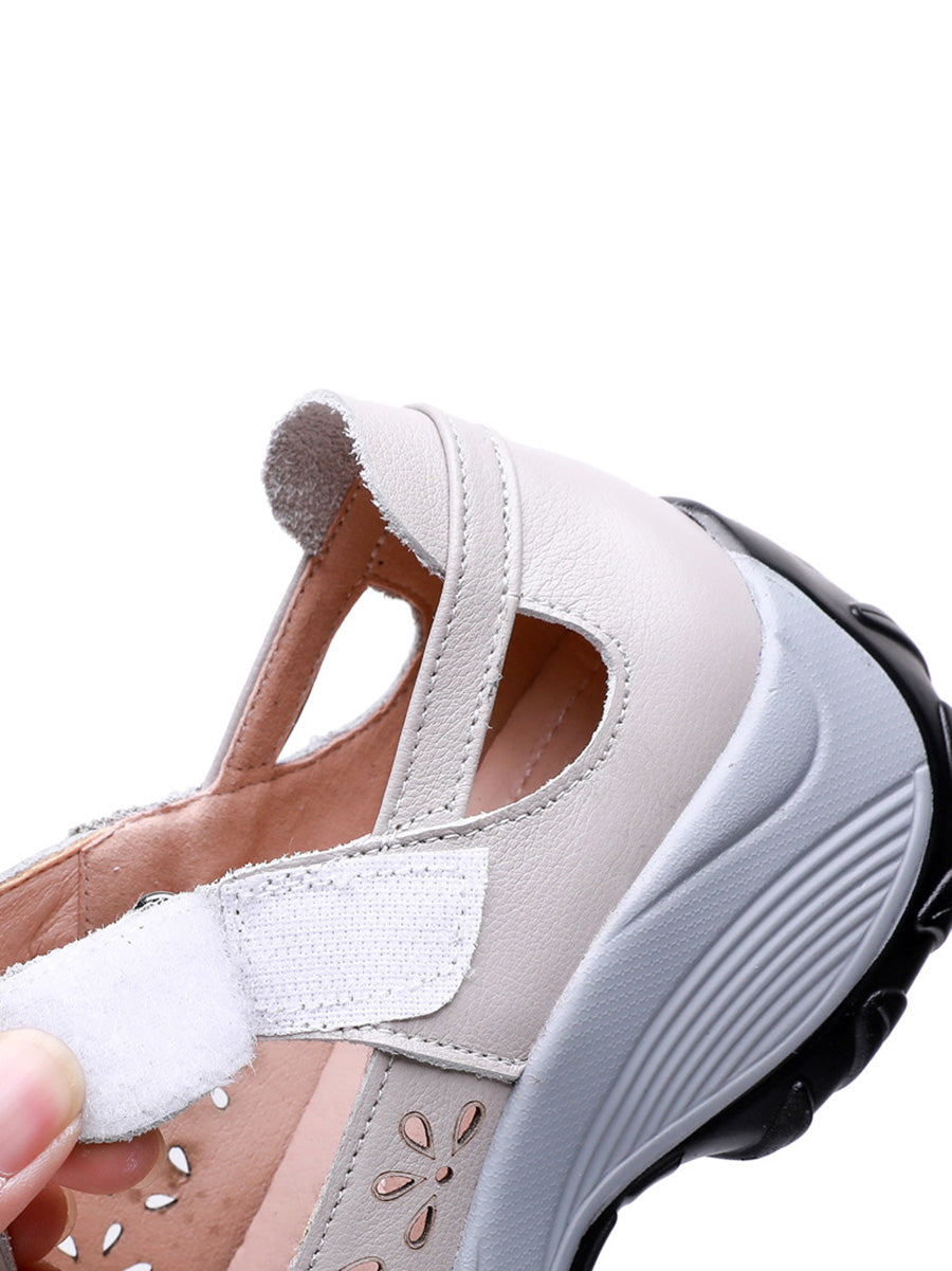 Scarpe estive da donna in pelle con plateau e ritaglio