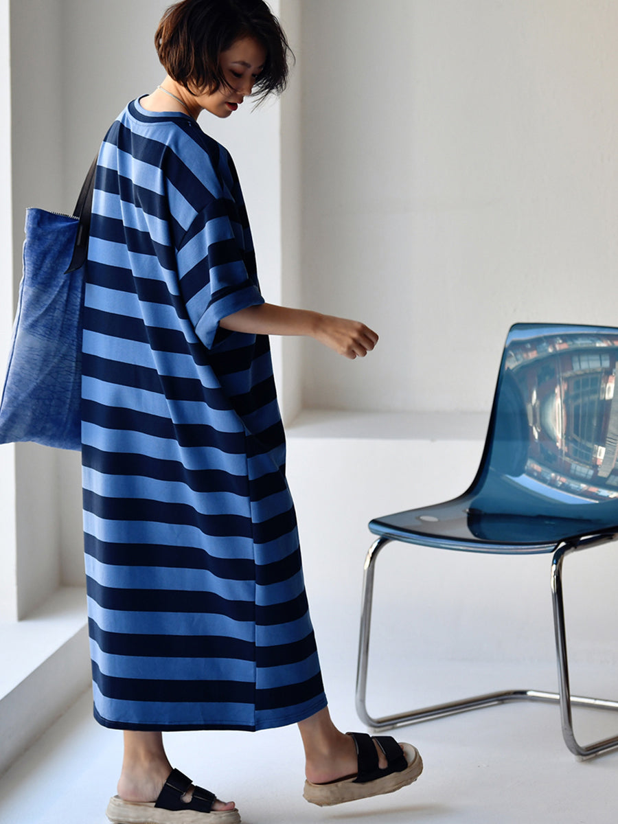 Women Casual Stripe Loose Maxi Dress