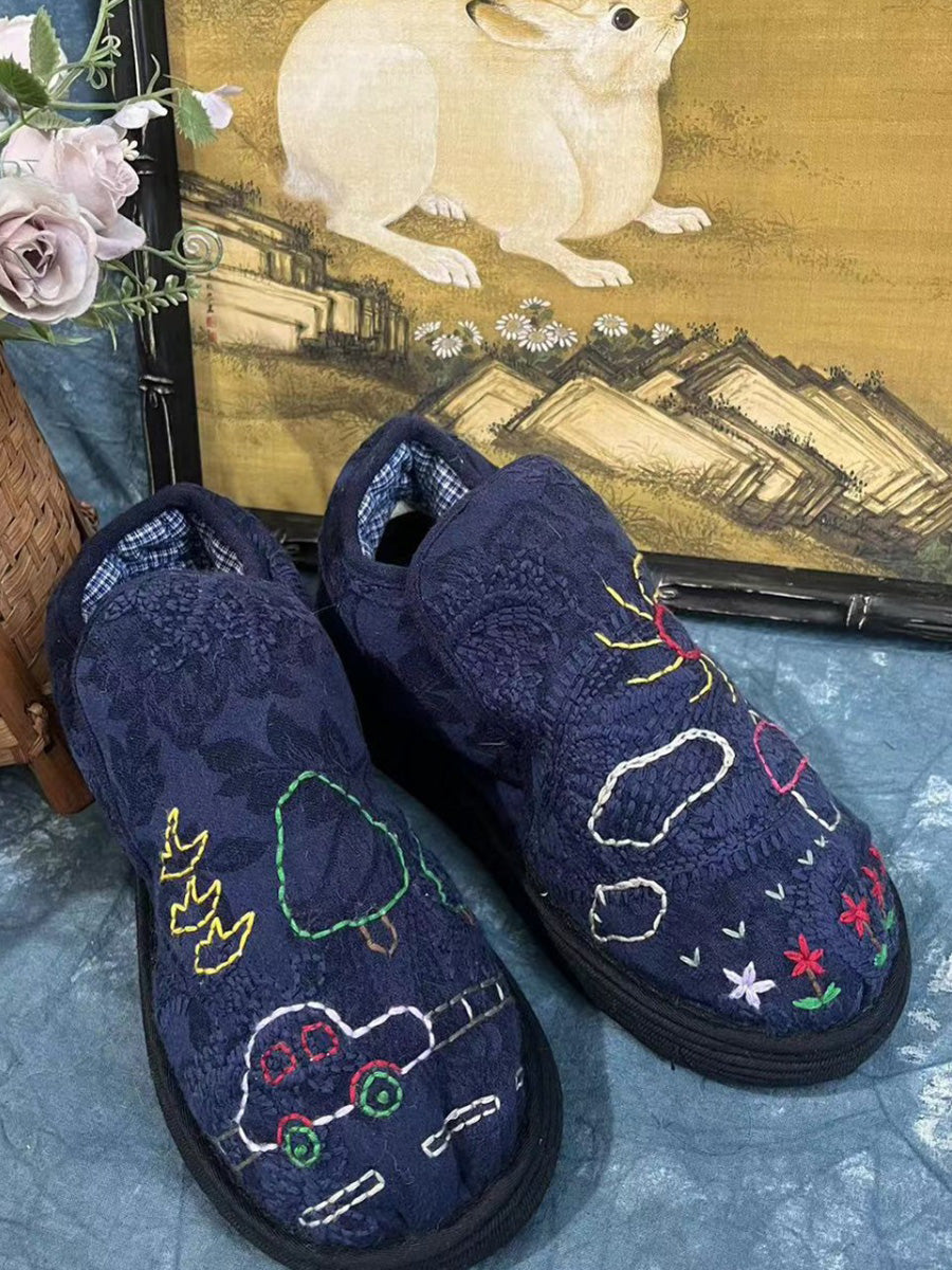 Women Ethnic Autumn Embroidery Cotton Shoes