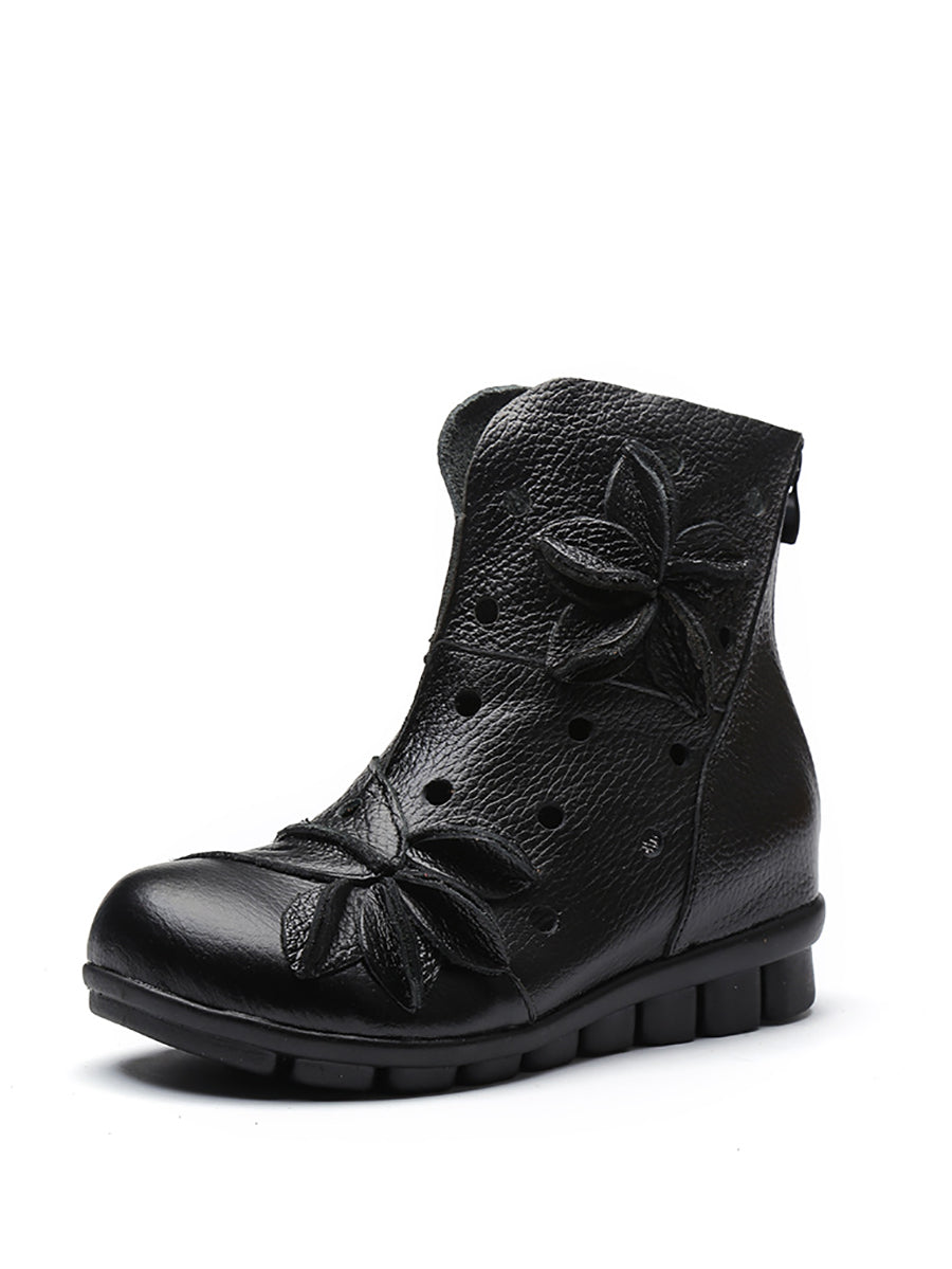 Bottes de printemps en cuir ajourées et épissées pour femmes