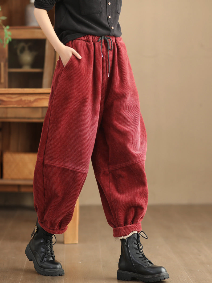 Pantalon décontracté uni ample doublé polaire pour femme
