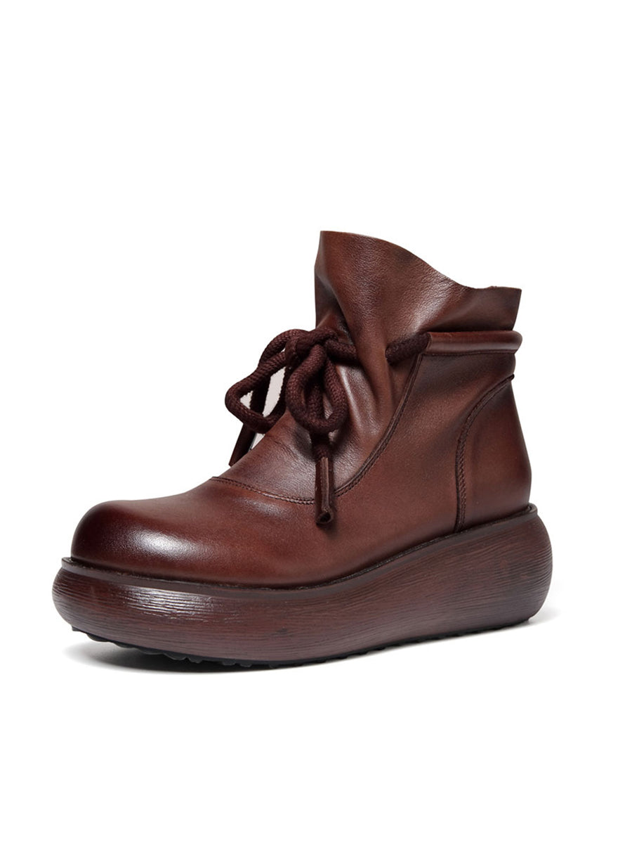 Stivali da donna vintage invernali in pelle con plateau