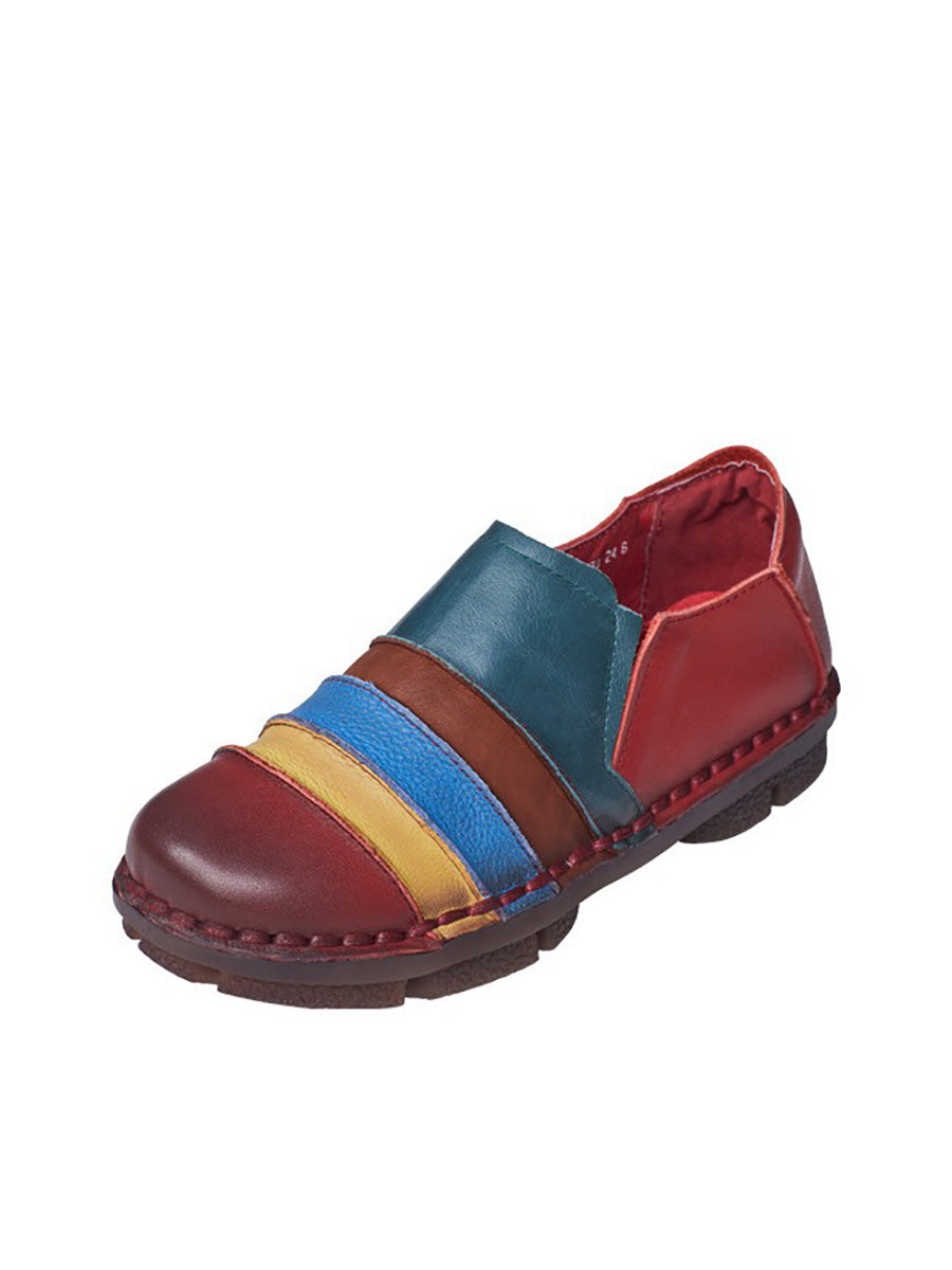 Scarpe basse casual da donna in pelle con inserti color block