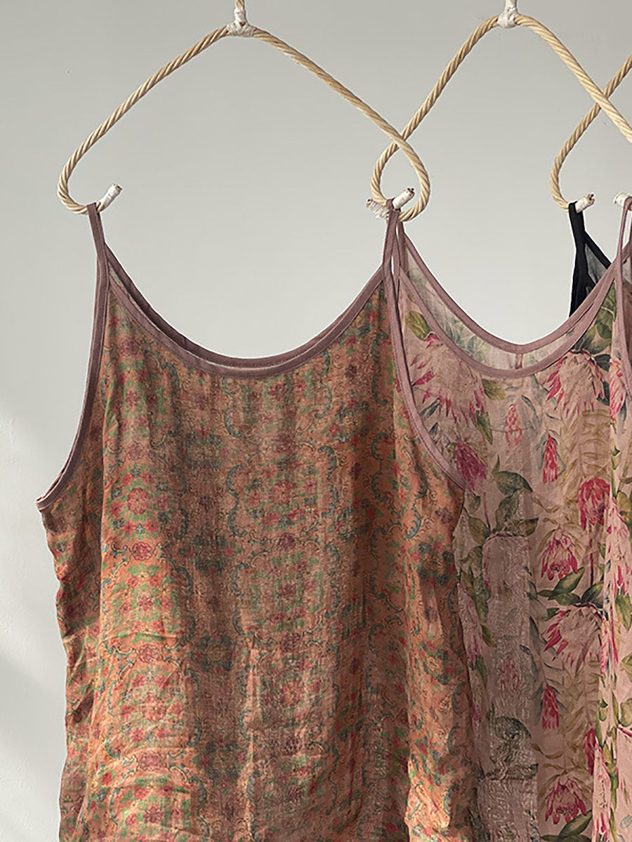 Gilet sottile estivo vintage da donna con fiori di ramiè