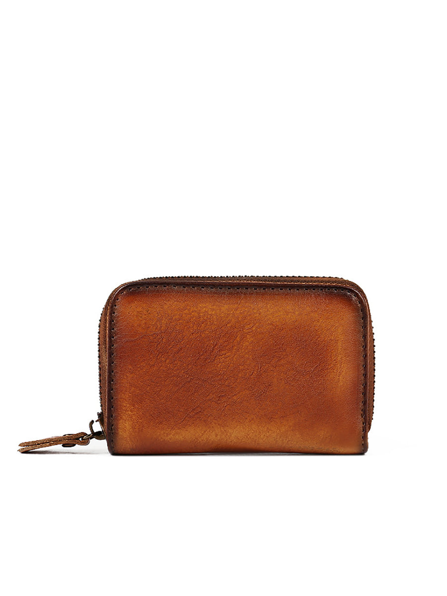 Portafoglio vintage in vera pelle con cerniera solida