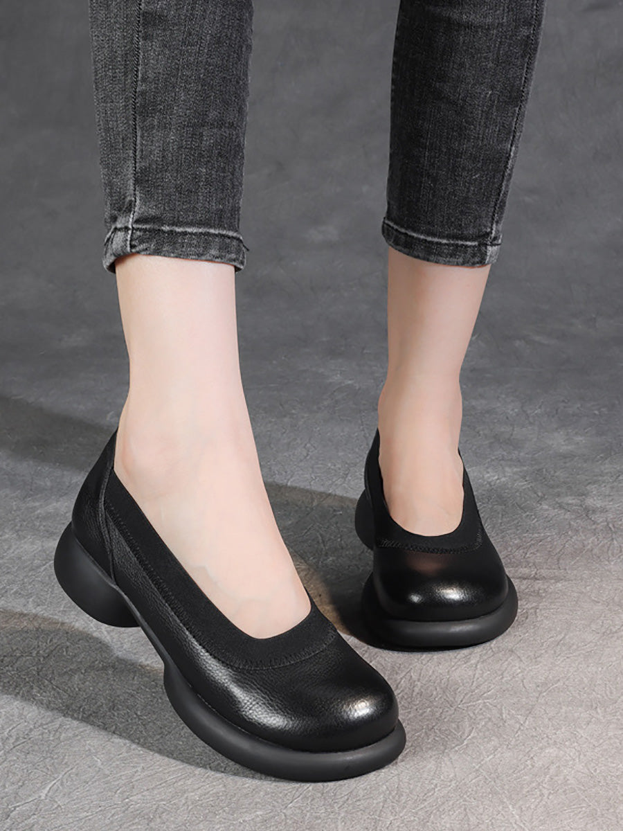 Scarpe da donna casual estive in vera pelle con tacco basso